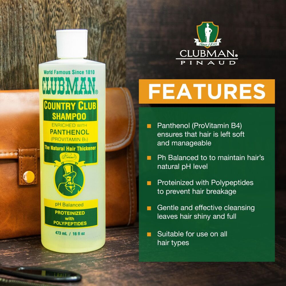 CLUBMAN COUNTRY CLUB SHAMPOO 16 OZ Enriched with Panthenol (Provitamin B5)